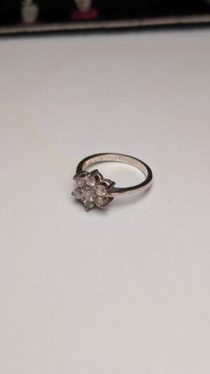 Vintage Sterling Silver Cluster Flower CZ Ring | Size M 1/2 | 925 Silver