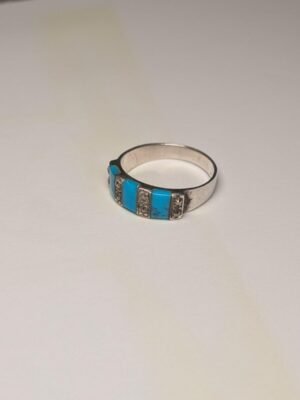Vintage Sterling Silver Turquoise & Marcasite Ring | Size P 1/2 | 925 Silver