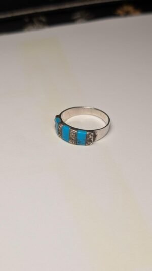 Vintage Sterling Silver Turquoise & Marcasite Ring | Size P 1/2 | 925 Silver
