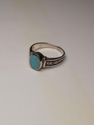 Vintage Sterling Silver Oval Turquoise Ring | Size P | 925 Silver