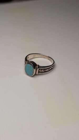 Vintage Sterling Silver Oval Turquoise Ring | Size P | 925 Silver