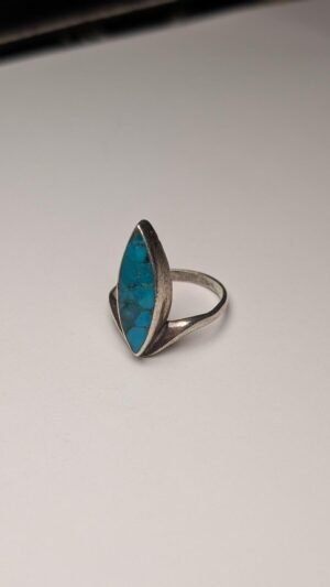 Vintage Sterling Silver Marquise-Cut Turquoise Ring | Size P 1/2 | 925 Silver