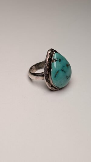 Vintage Sterling Silver Teardrop Turquoise Ring | Size N 1/2 | 925 Silver