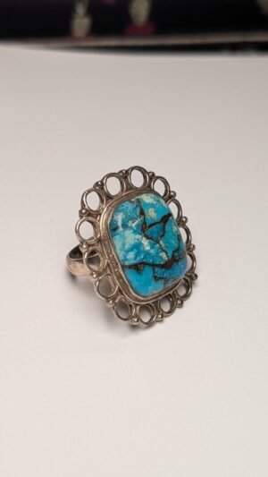 Vintage Sterling Silver Chunky Turquoise Statement Ring | Size S | 925 Silver