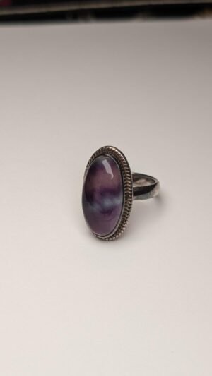 Vintage Sterling Silver Banded Purple Fluorite Ring | Size Q | 925 Silver