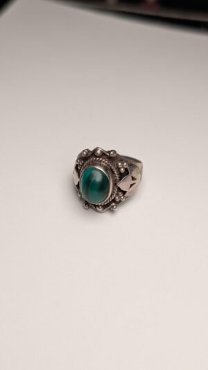 Vintage Sterling Silver Natural Green Malachite Ring | Size O 1/2 | 925 Silver