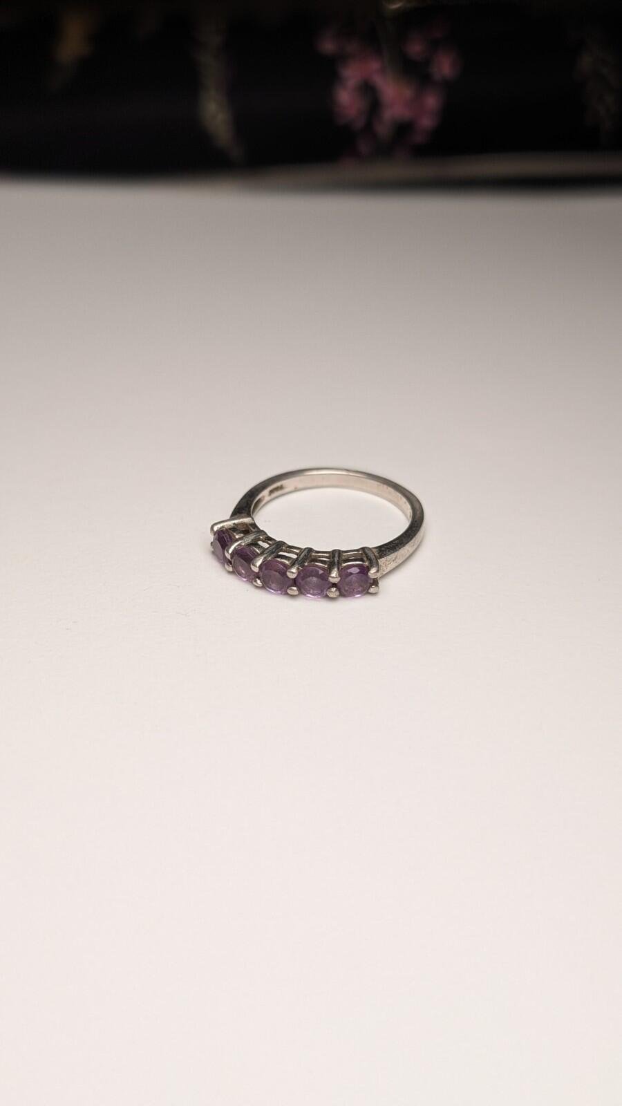 Vintage Sterling Silver 5 Stone Amethyst Ring | Size Q | 925 Silver - Image 2