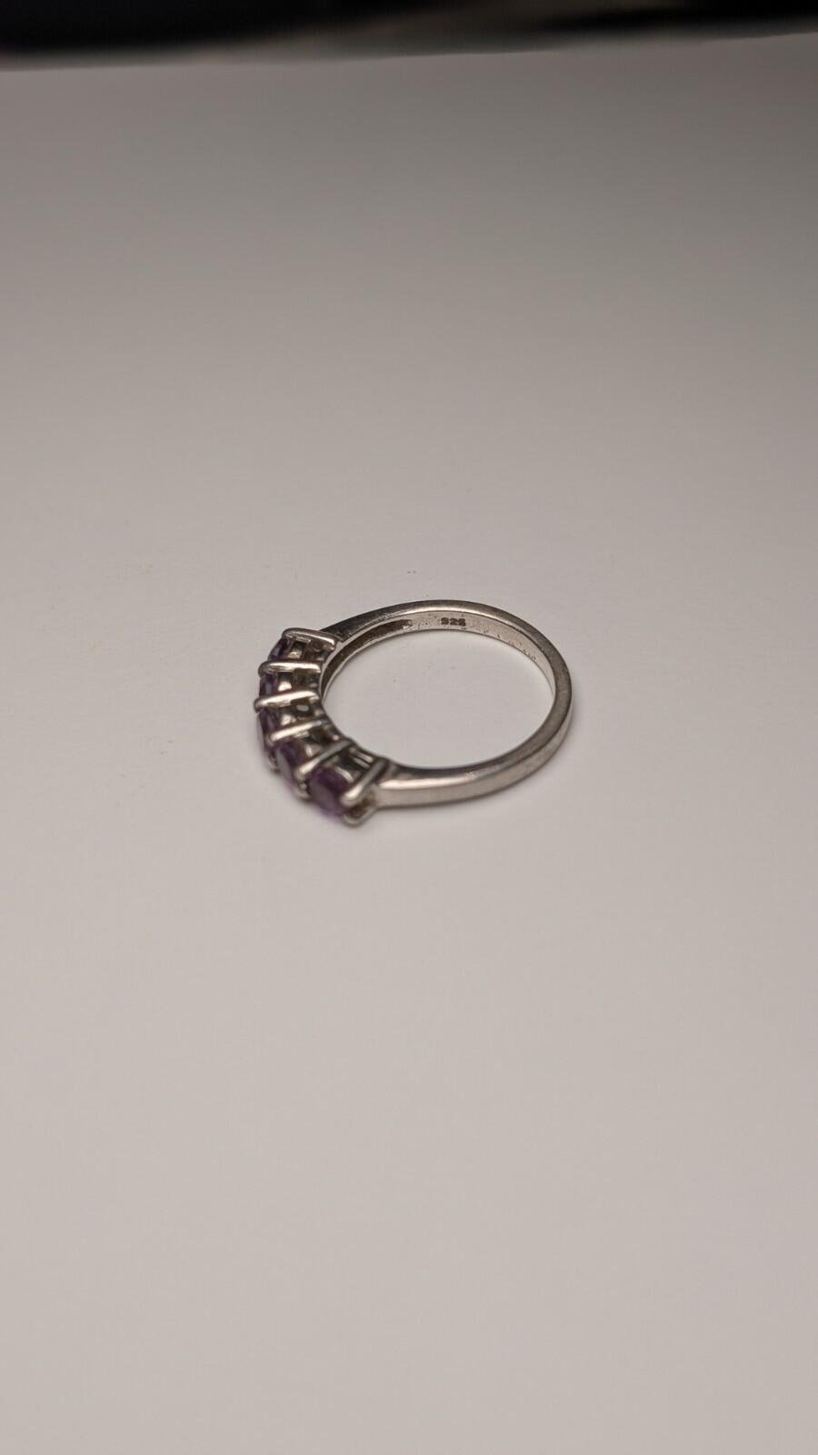 Vintage Sterling Silver 5 Stone Amethyst Ring | Size Q | 925 Silver - Image 4