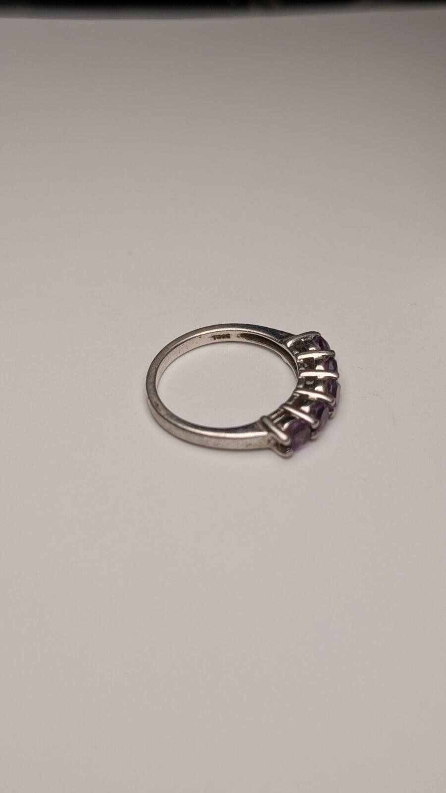 Vintage Sterling Silver 5 Stone Amethyst Ring | Size Q | 925 Silver - Image 7