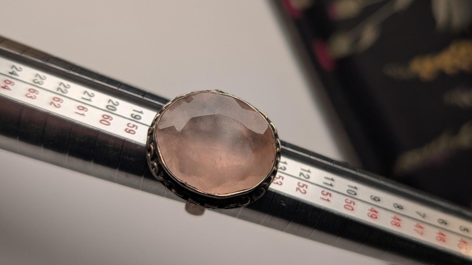 Vintage Sterling Silver Flat Pink Rose Quartz Ring | Size O 1/2 | 925 Silver - Image 8