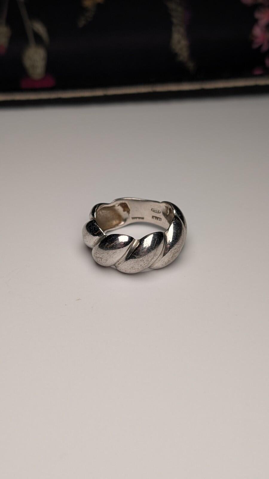 Vintage Sterling Silver Italian Ribbed Dome Ring | Size L 1/2 | 925 Silver