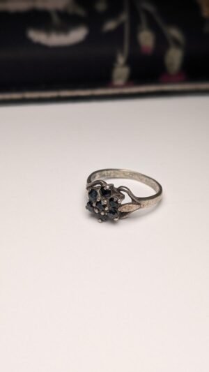 Vintage Sterling Silver 1981 Blue Gemstone Cluster Ring | Size P | 925 Silver