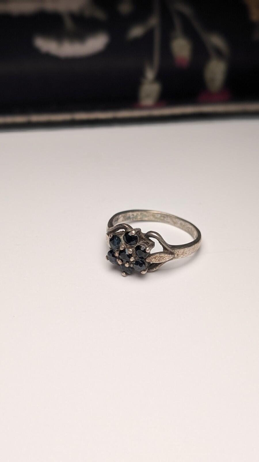 Vintage Sterling Silver 1981 Blue Gemstone Cluster Ring | Size P | 925 Silver