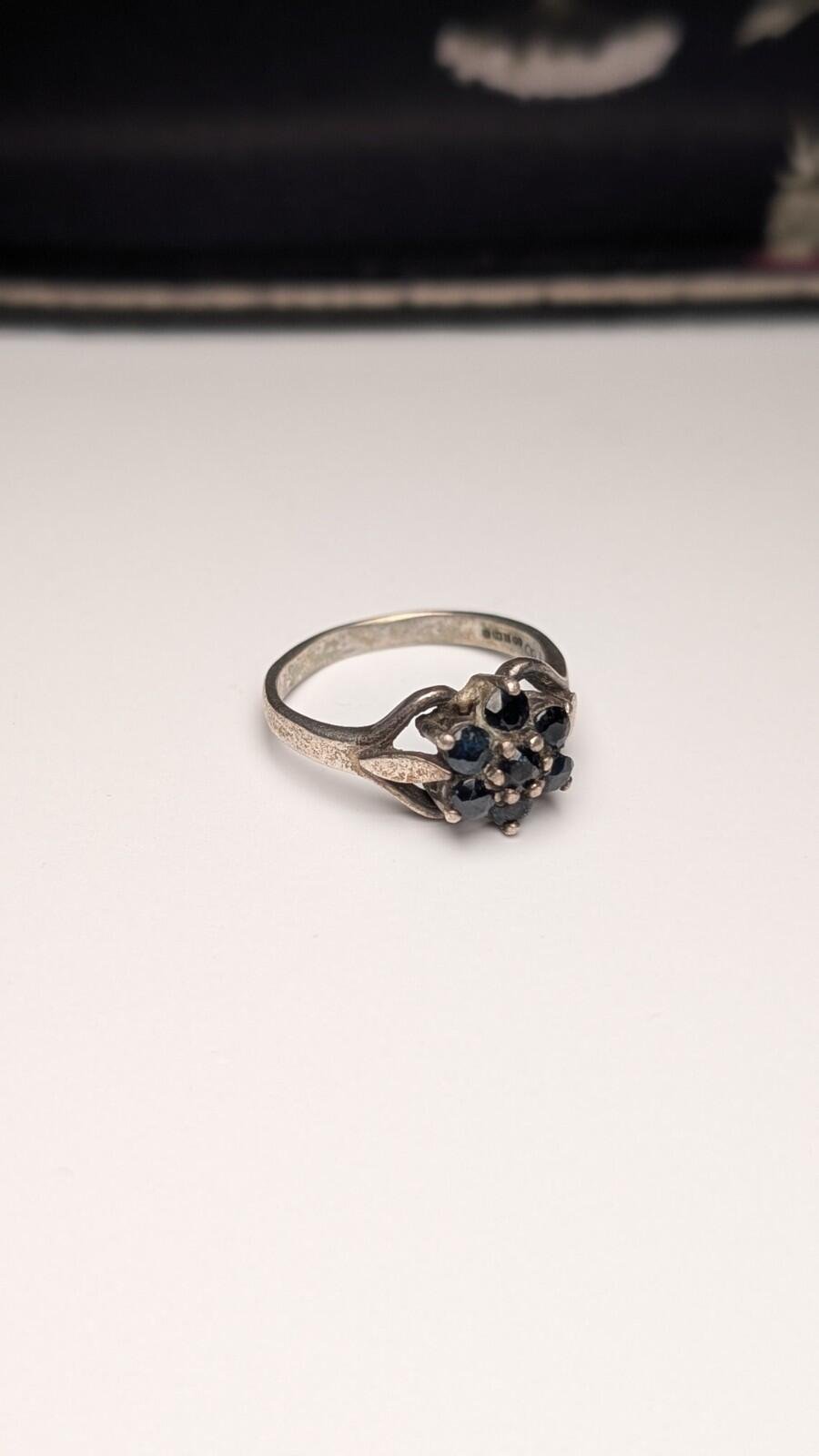Vintage Sterling Silver 1981 Blue Gemstone Cluster Ring | Size P | 925 Silver - Image 2
