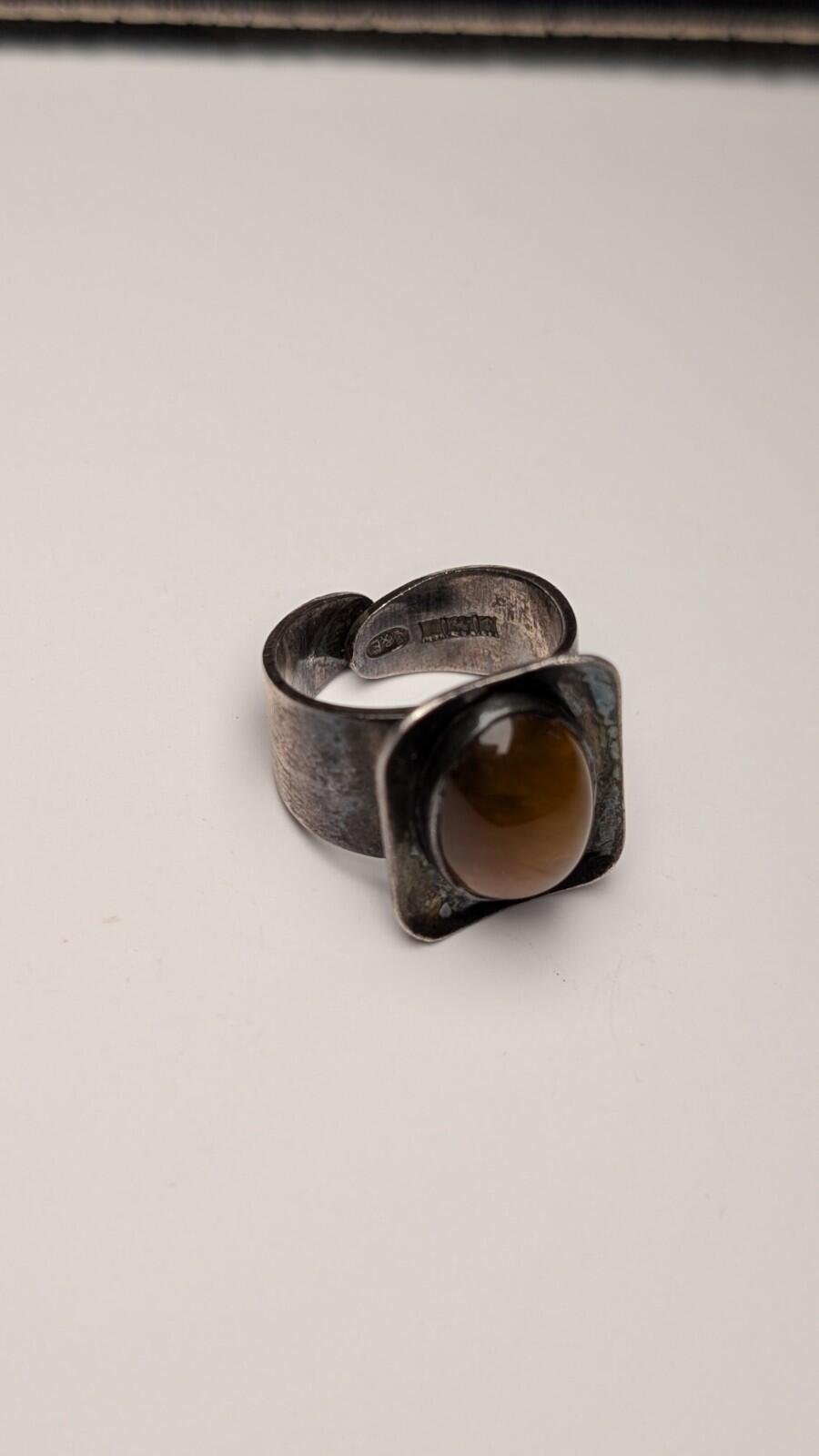 Vintage Sterling Silver 1970 Men's Tigers Eye Ring | Size J 1/2 (Resizable) - Image 6