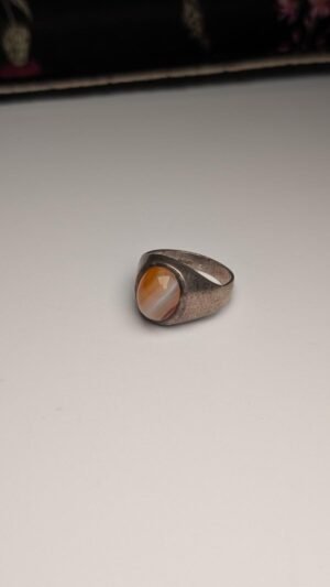 Vintage Sterling Silver 1976 Orange Laced Agate Ring | Size I | 925 Silver