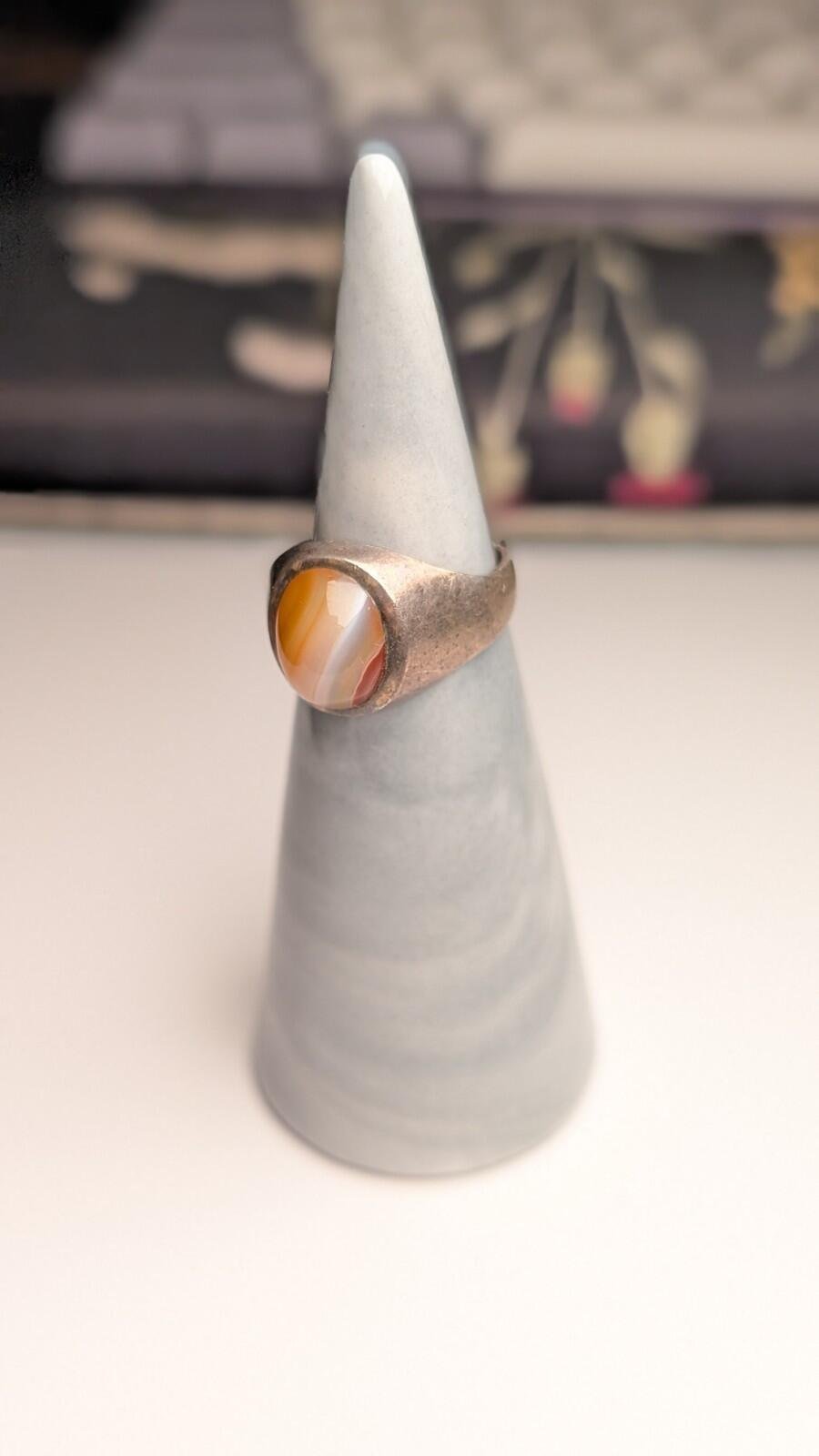 Vintage Sterling Silver 1976 Orange Laced Agate Ring | Size I | 925 Silver - Image 7