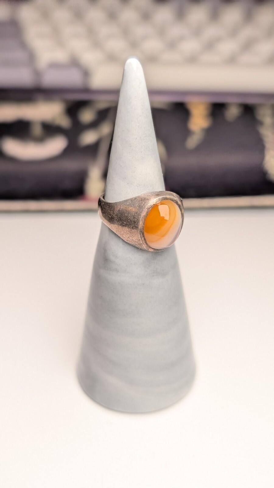 Vintage Sterling Silver 1976 Orange Laced Agate Ring | Size I | 925 Silver - Image 8