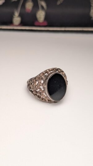 Vintage Sterling Silver 1975 Men's Flat Faced Black Onyx Signet Ring | Size S