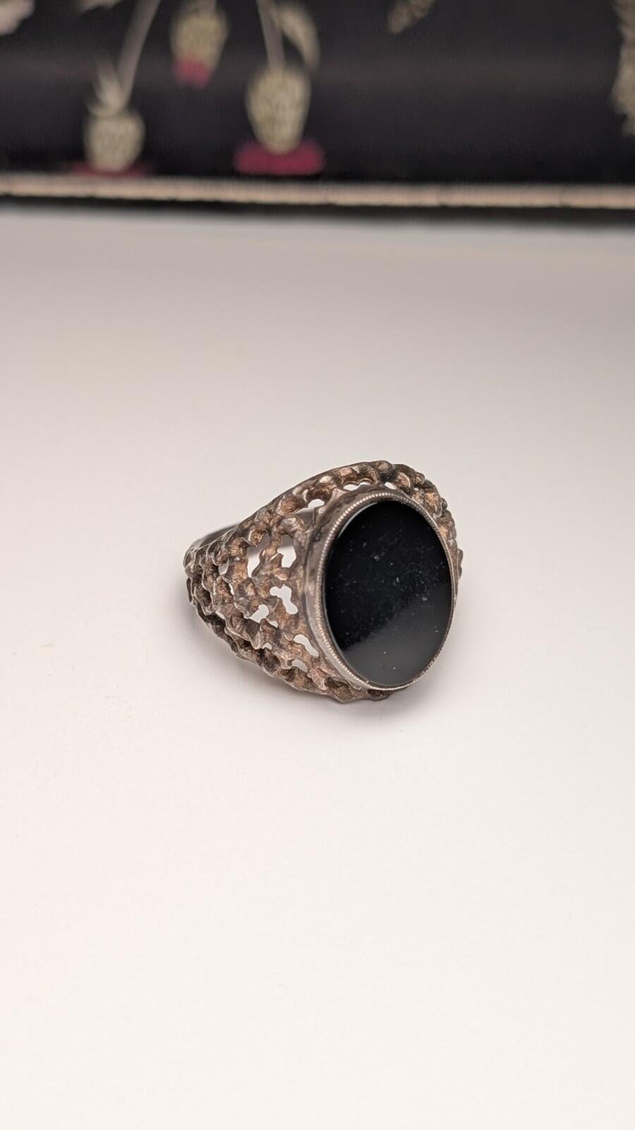 Vintage Sterling Silver 1975 Men's Flat Faced Black Onyx Signet Ring | Size S
