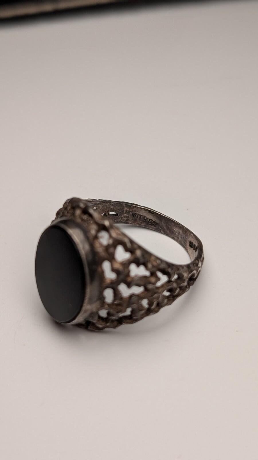 Vintage Sterling Silver 1975 Men's Flat Faced Black Onyx Signet Ring | Size S - Image 5
