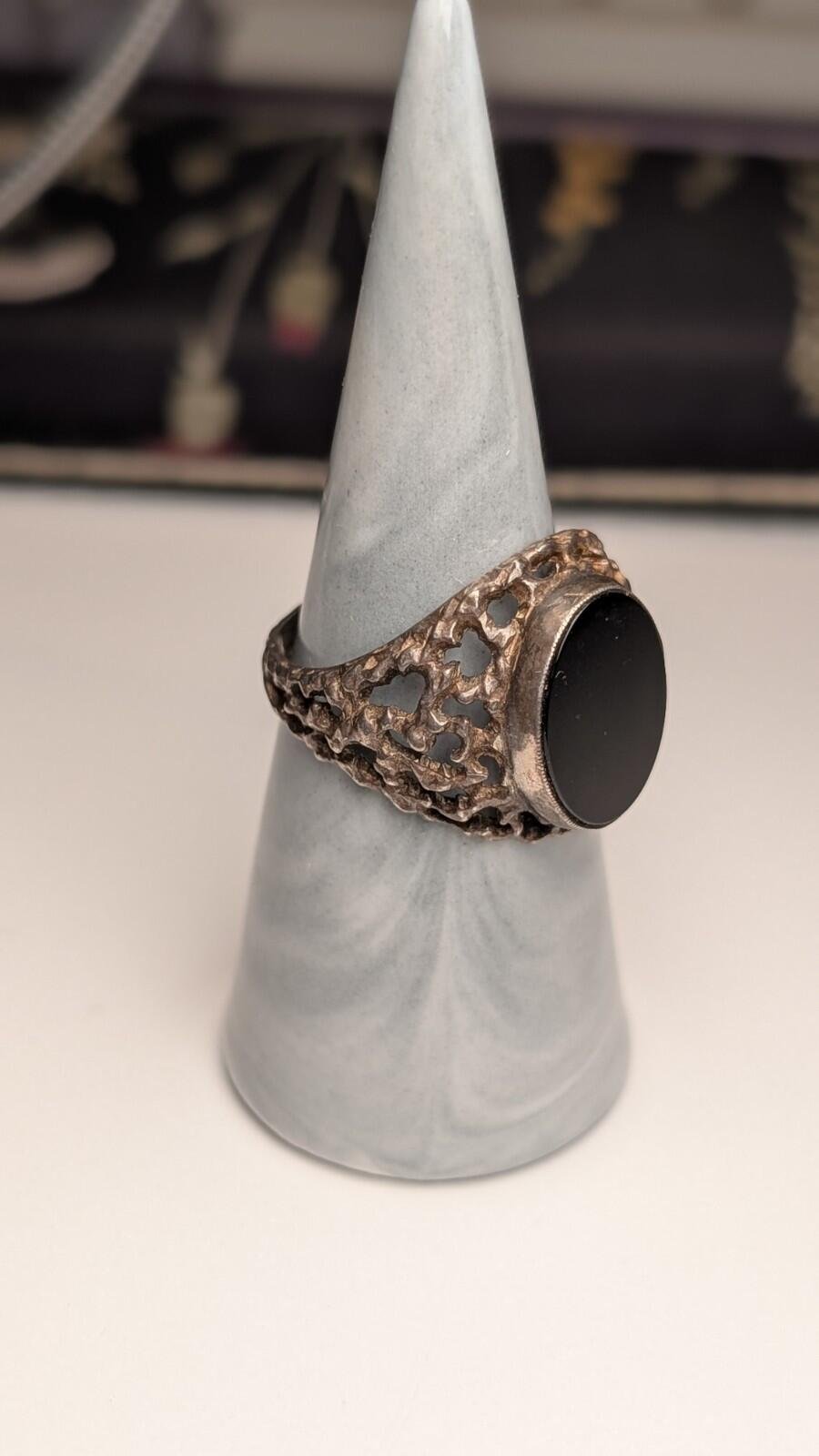 Vintage Sterling Silver 1975 Men's Flat Faced Black Onyx Signet Ring | Size S - Image 8