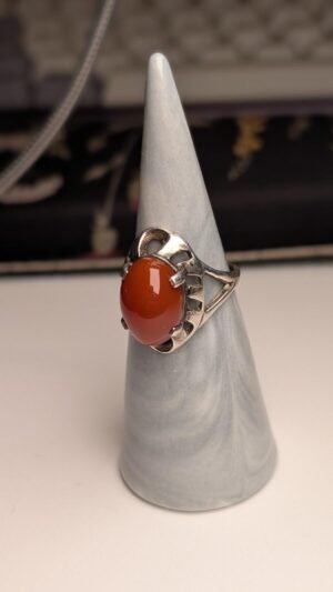Vintage Sterling Silver Orange Carnelian Gemstone Ring | Size N | 925 Silver