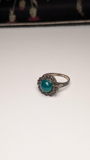 Vintage Sterling Silver Green Chrysoprase & Marcasite Ring | Size M 1/2 | 925
