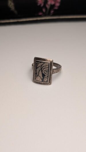 Vintage Sterling Silver Abstract Etched Plaque Design Ring | Size M 1/2 | 925