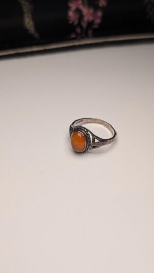 Vintage Sterling Silver Amber Gemstone Ring | Size L 1/2 | 925 Silver