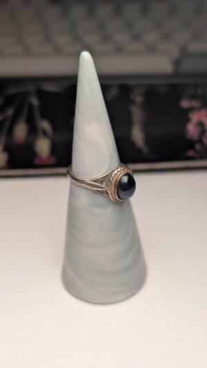Vintage Sterling Silver Cloudy Dark Blue/Green Gemstone Ring | Size M | 925