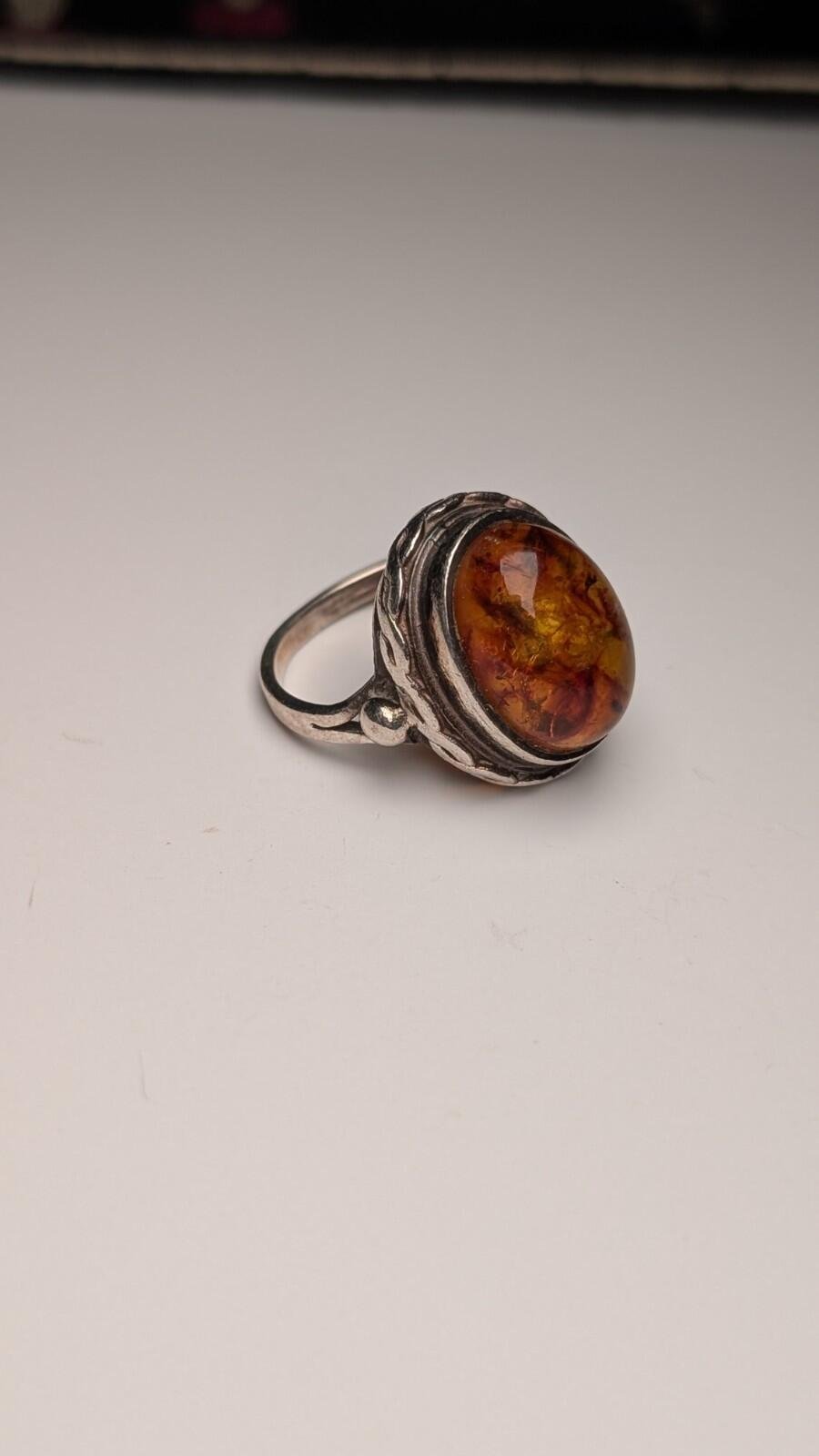 Vintage Sterling Silver Chunky Orange Amber Ring | Size N 1/2 | 925 Silver - Image 2