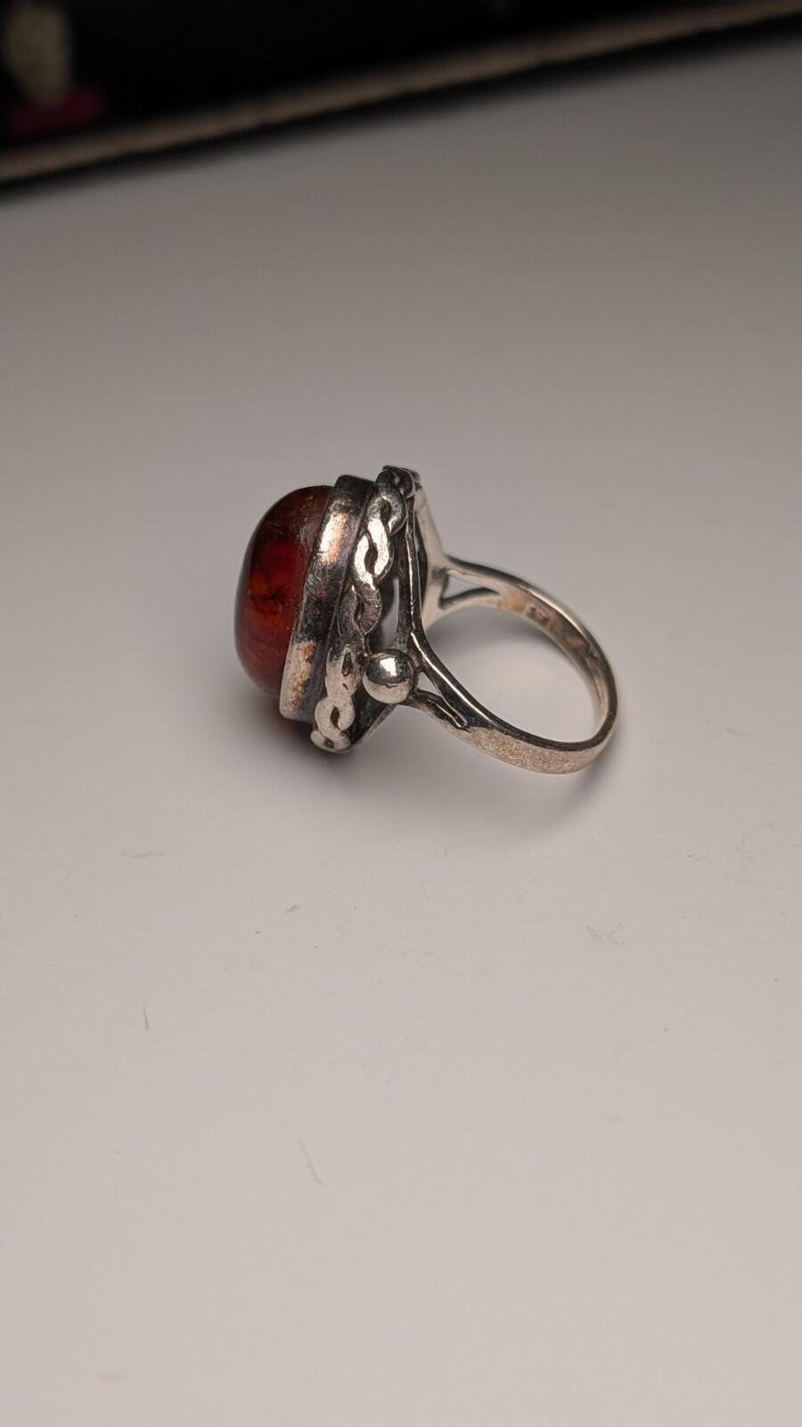 Vintage Sterling Silver Chunky Orange Amber Ring | Size N 1/2 | 925 Silver - Image 3