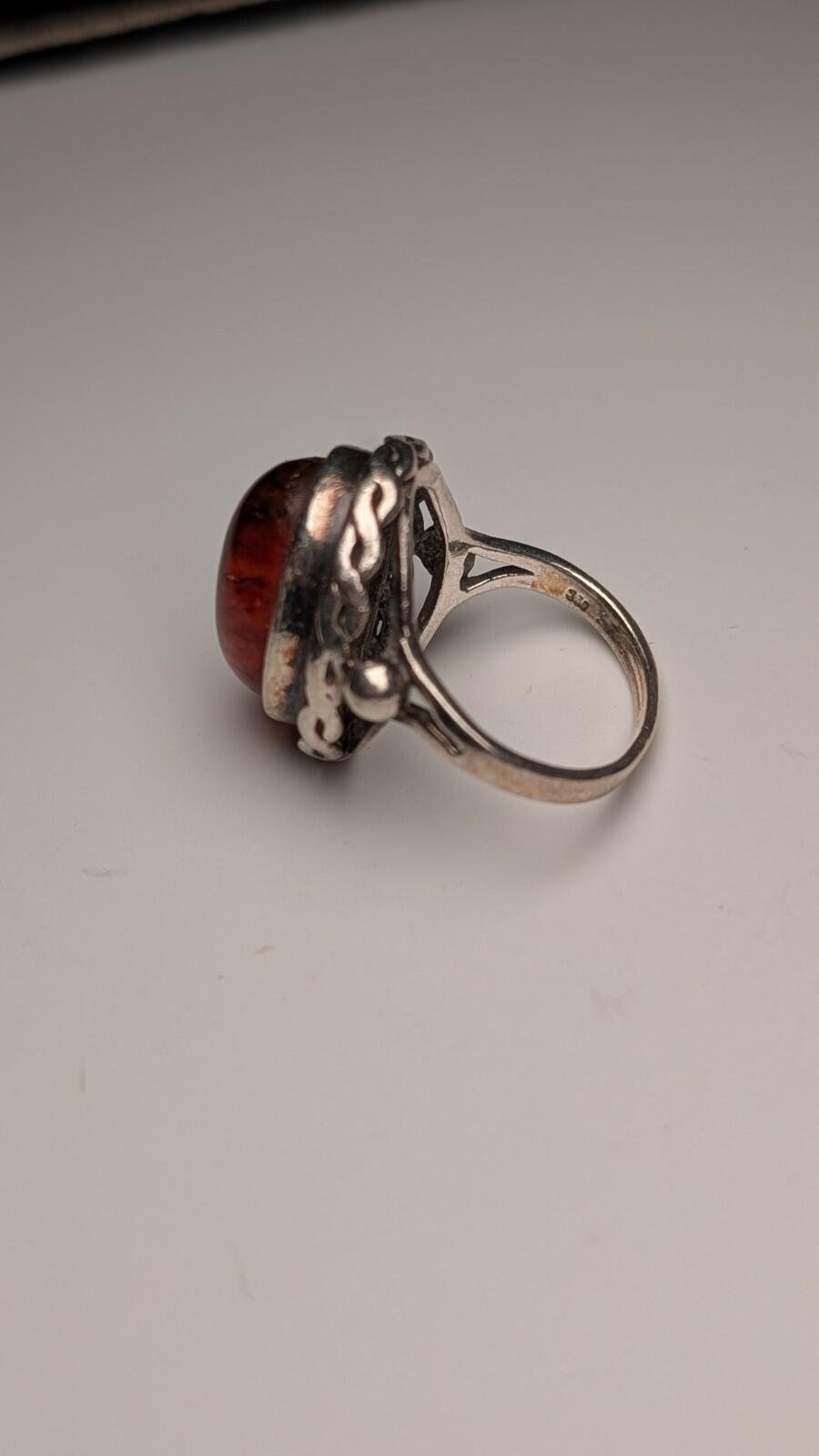 Vintage Sterling Silver Chunky Orange Amber Ring | Size N 1/2 | 925 Silver - Image 4