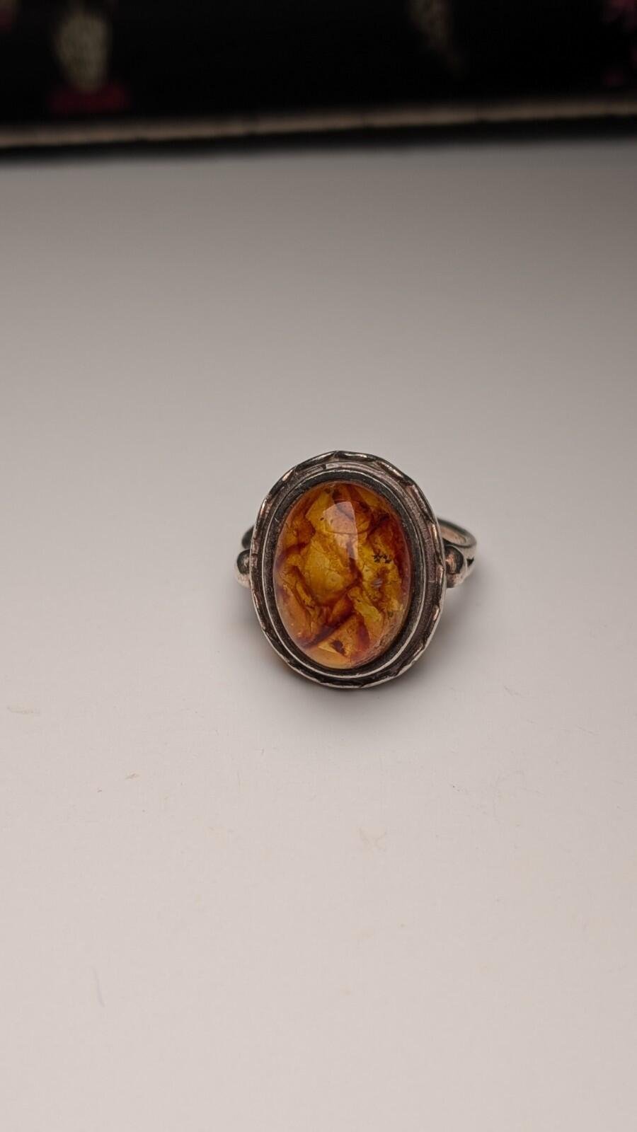Vintage Sterling Silver Chunky Orange Amber Ring | Size N 1/2 | 925 Silver - Image 5