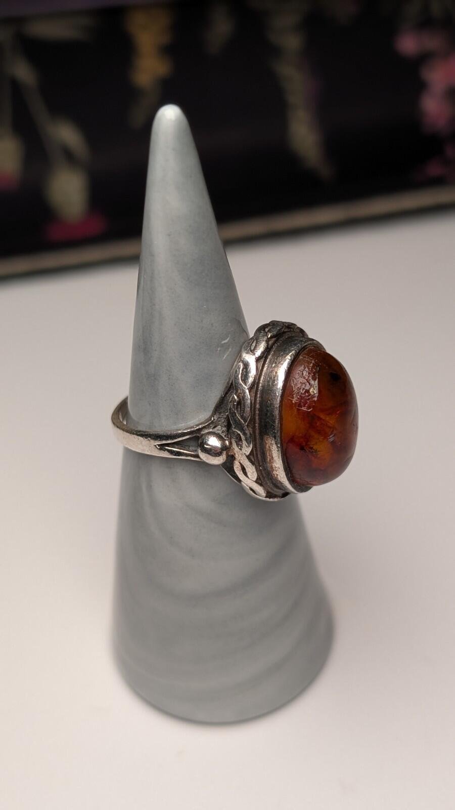 Vintage Sterling Silver Chunky Orange Amber Ring | Size N 1/2 | 925 Silver - Image 8