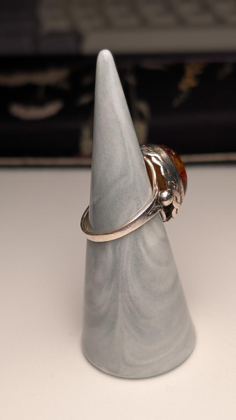 Vintage Sterling Silver Chunky Orange Amber Ring | Size N 1/2 | 925 Silver - Image 9