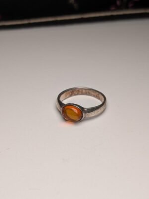 Vintage Sterling Silver Amber Gemstone Band Ring | Size M 1/2 | 925 Silver