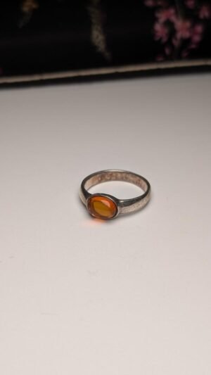 Vintage Sterling Silver Amber Gemstone Band Ring | Size M 1/2 | 925 Silver