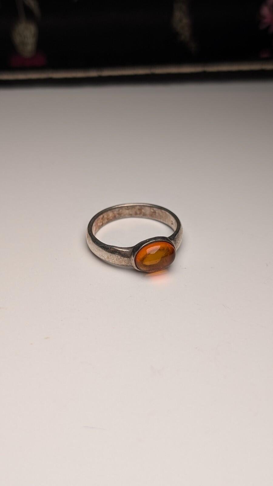 Vintage Sterling Silver Amber Gemstone Band Ring | Size M 1/2 | 925 Silver - Image 2