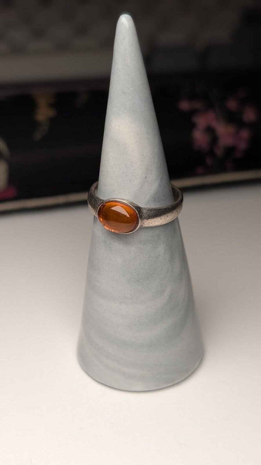 Vintage Sterling Silver Amber Gemstone Band Ring | Size M 1/2 | 925 Silver - Image 3