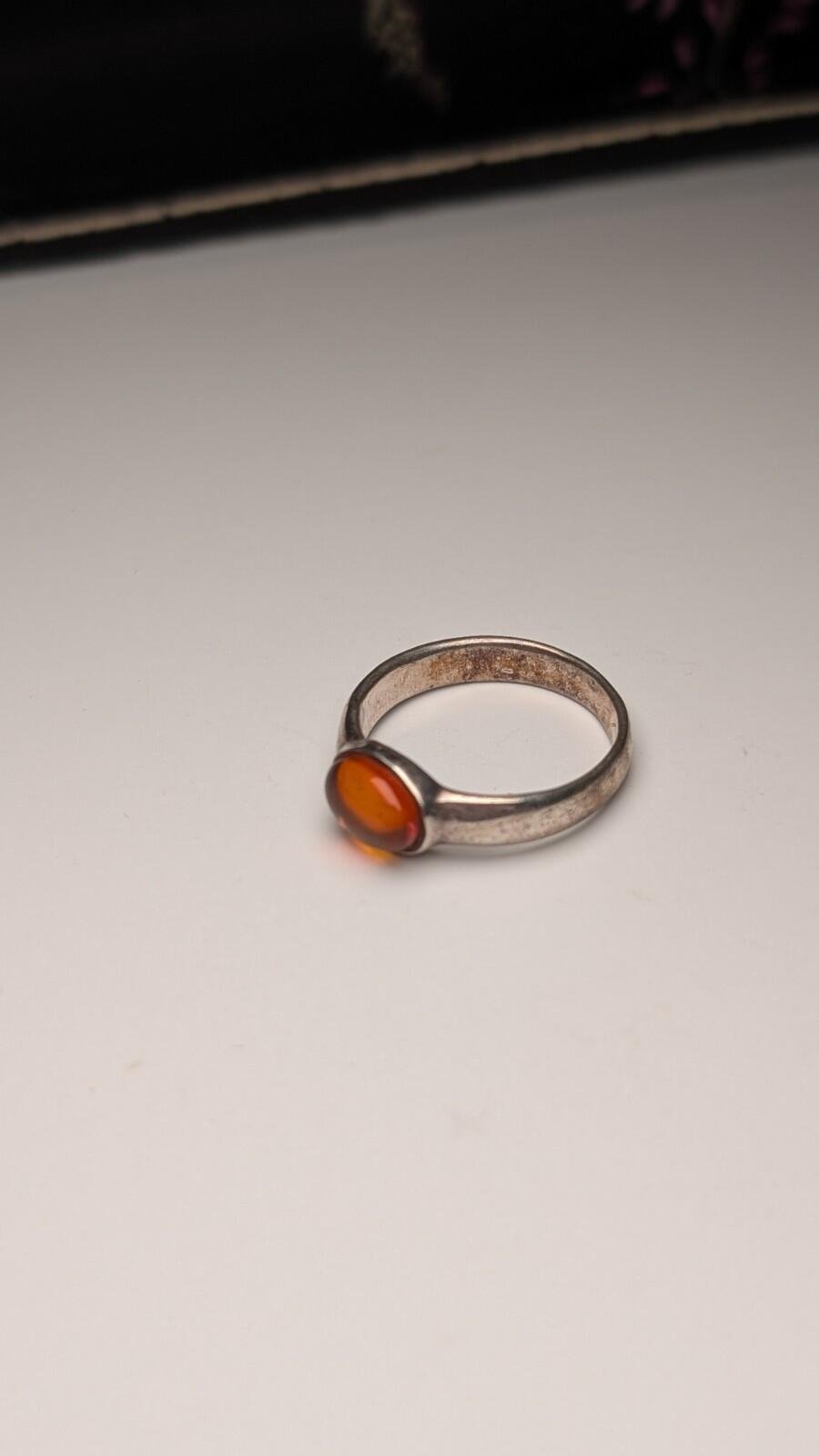 Vintage Sterling Silver Amber Gemstone Band Ring | Size M 1/2 | 925 Silver - Image 4