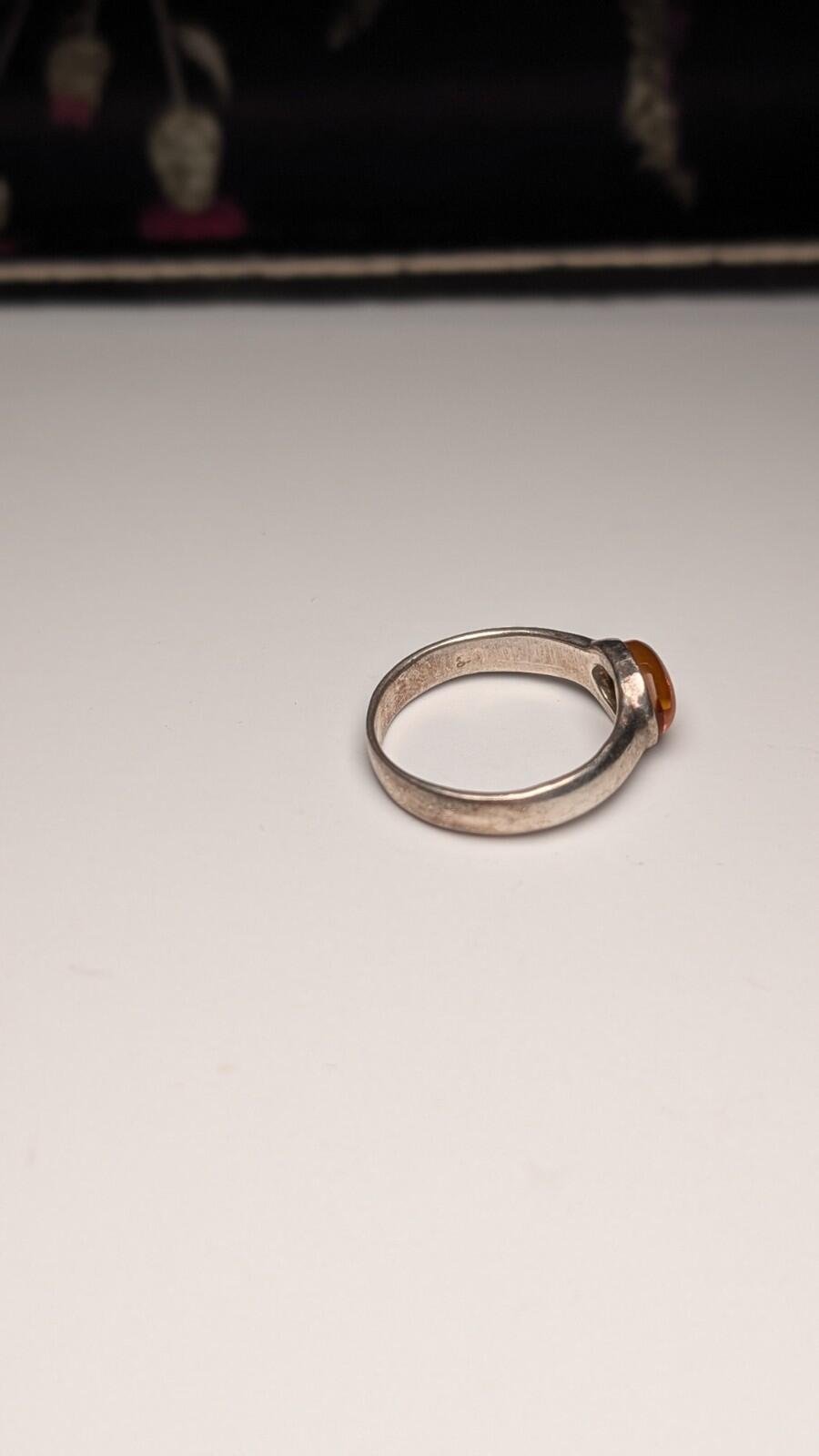 Vintage Sterling Silver Amber Gemstone Band Ring | Size M 1/2 | 925 Silver - Image 5