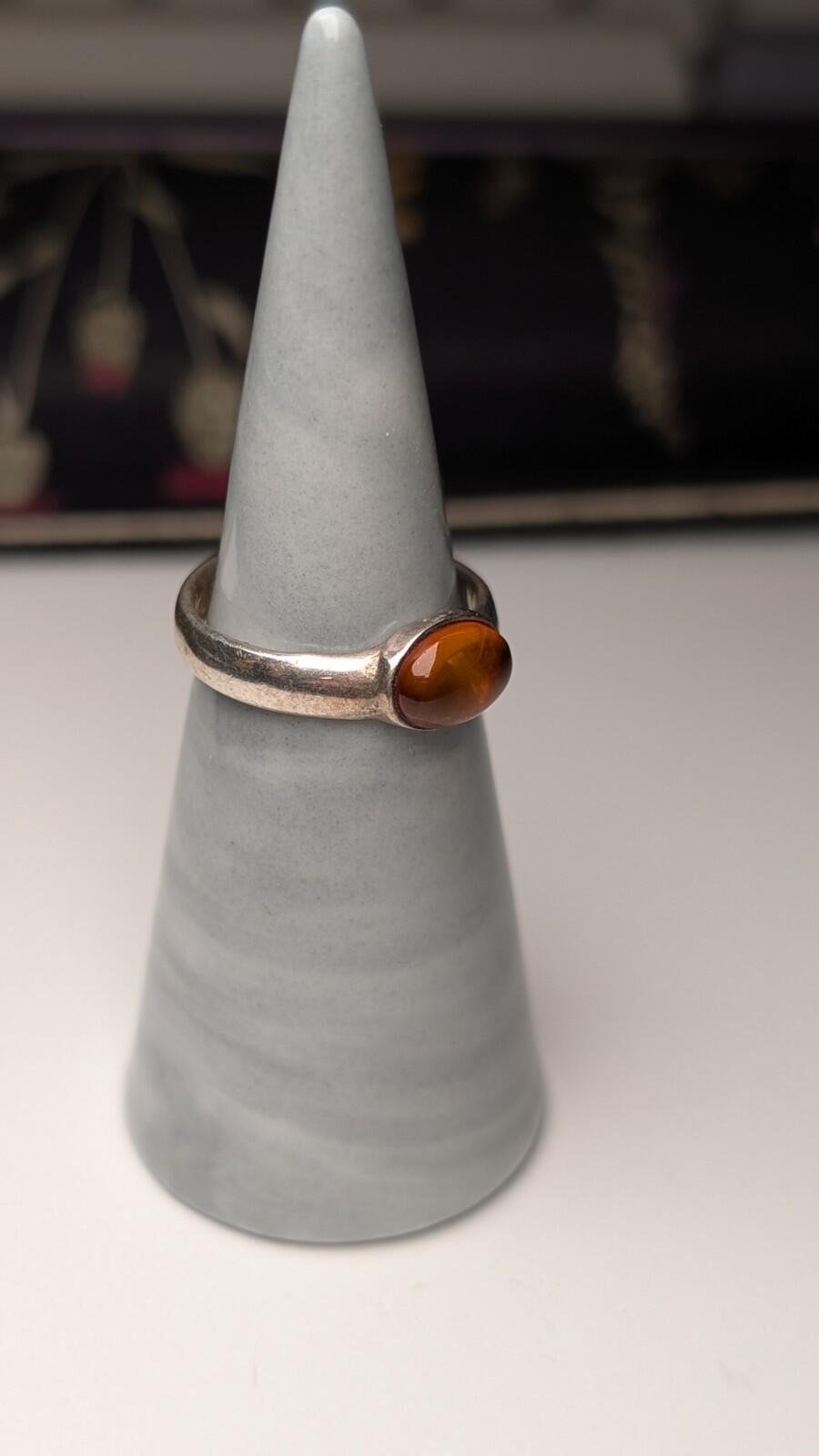 Vintage Sterling Silver Amber Gemstone Band Ring | Size M 1/2 | 925 Silver - Image 7