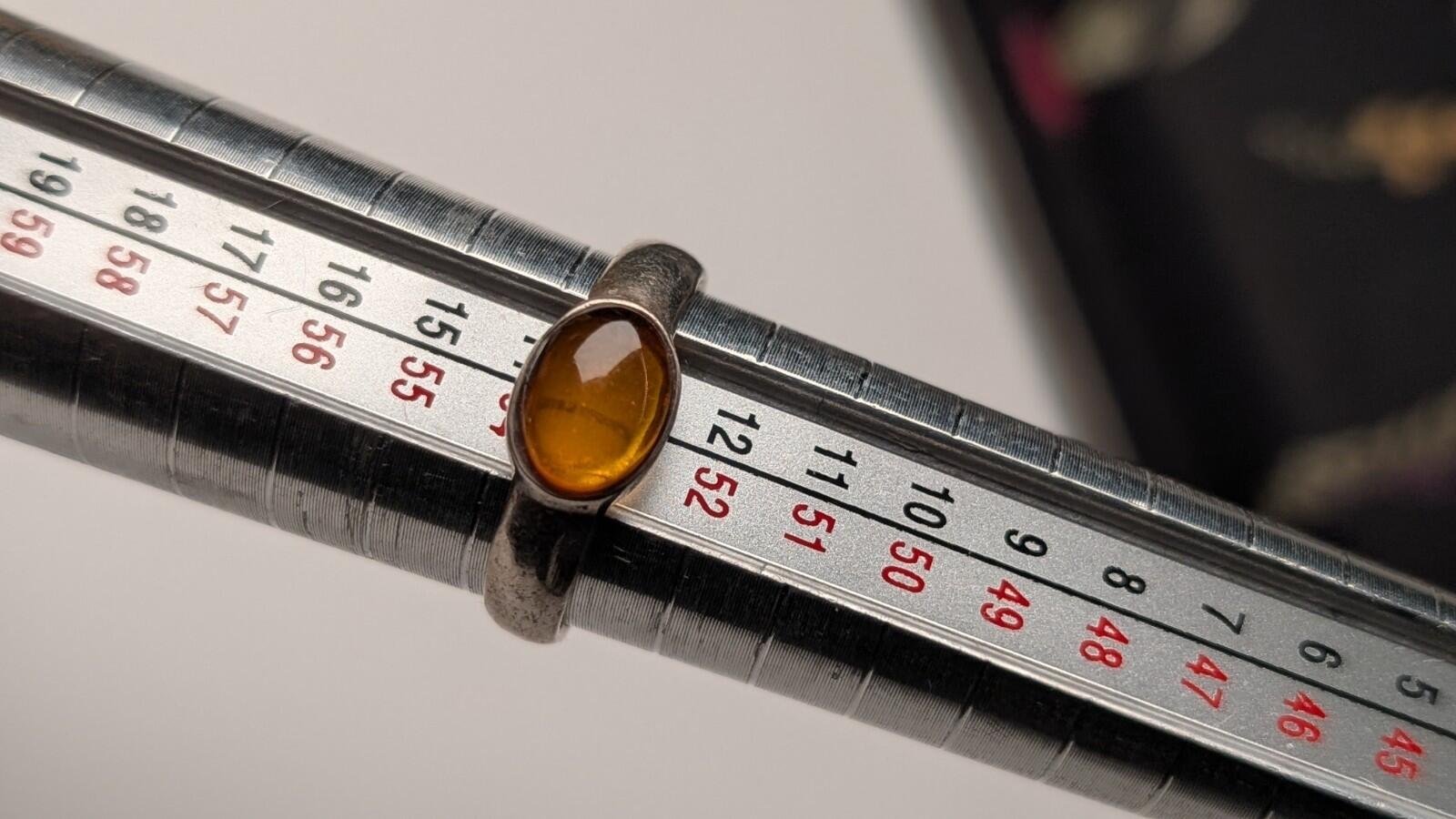 Vintage Sterling Silver Amber Gemstone Band Ring | Size M 1/2 | 925 Silver - Image 9