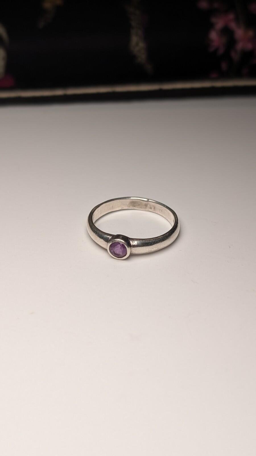 Vintage Sterling Silver Amethyst Gemstone Ring | Size O 1/2 | 925 Silver