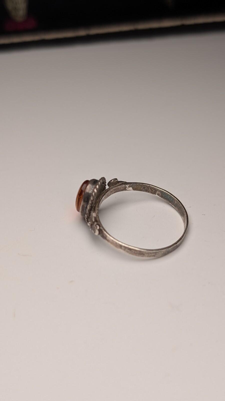 Vintage Sterling Silver Orange Amber Gemstone Flowers Ring | Size P | 925 Silver - Image 3
