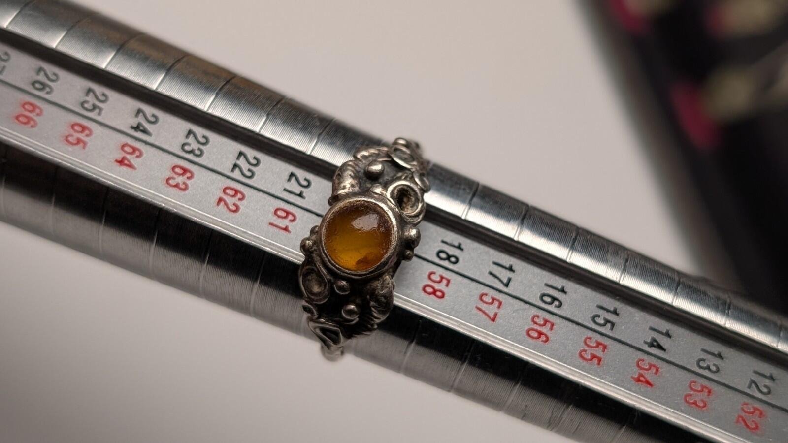 Vintage Sterling Silver Orange Amber Gemstone Ring | Size R 1/2 | 925 Silver - Image 8
