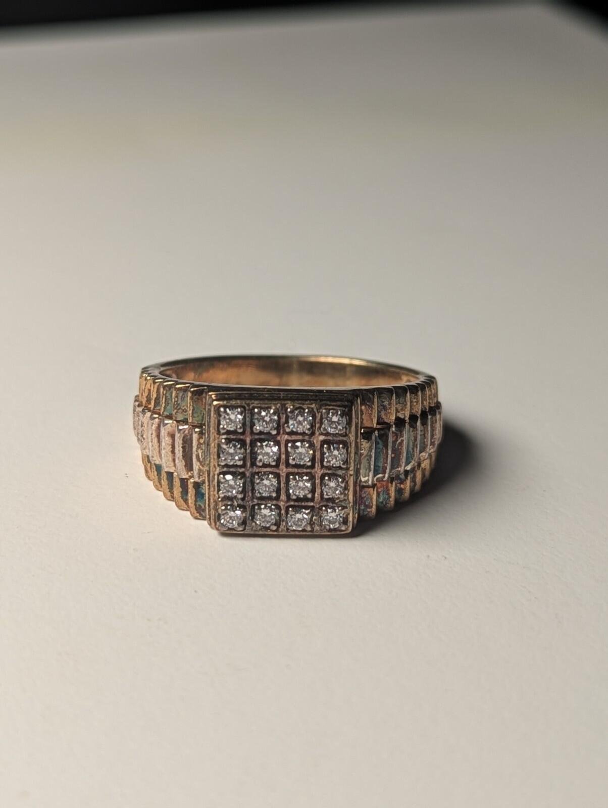 Vintage Sterling Silver Gold Tone Men's CZ Signet Ring | X 1/2 | 925 Silver