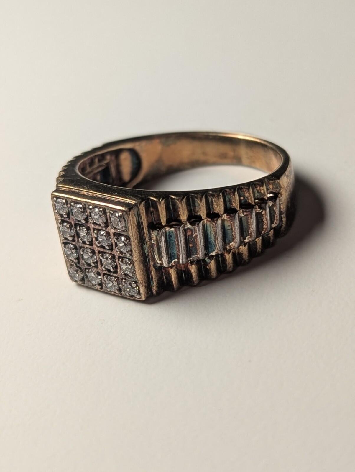 Vintage Sterling Silver Gold Tone Men's CZ Signet Ring | X 1/2 | 925 Silver - Image 7